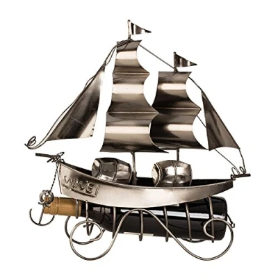 Abbildung von Unbekannt Moderner Wein Flaschenhalter Flaschenständer Segelschiff aus Metall in Silber Höhe 38,5 cm