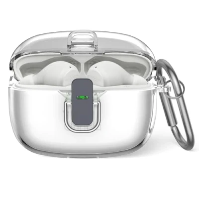 Abbildung von Schutzhülle für JBL Vibe Beam, MOWYEOK transparentes TPU Sicherheitsschloss Gehäuse, Anwendbar auf die Beam/JBL Wave 200TWS Ohrhörer, mit Karabiner（Transparent）