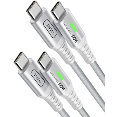 Abbildung von INIU USB C auf Kabel, 100W [2m+2m, weiß] Typ Schnellladekabel PD 5A QC 4.0 Nylon Ladekabel Aufladekabel für iPhone 15 MacBook Pro 2021 iPad Air Samsung S22 PS5 Switch Pixel 7 Huawei usw.