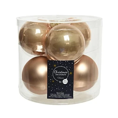 Abbildung von Weihnachtskugeln Glas 8cm x 6 Stück Christbaumkugeln beige Creme Sand braun Hellbraun Karamel