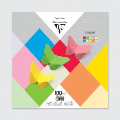 Abbildung von Clairefontaine 95007C Packung mit 100 Bögen Origamipapier einfarbig (20 x 20 cm, 80 g) 1 Pack farbig sortiert