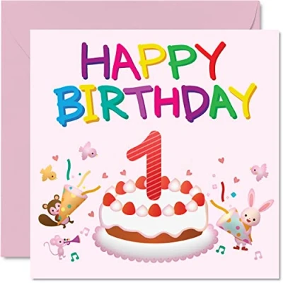Abbildung von 1. Geburtstagskarte für Mädchen Critter Party Happy Karte 1 Jahr altes Mädchen, Geburtstagskarten sie, 145 mm x Grußkarte Tochter, Nichte, Enkelin, Kinder