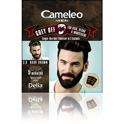 Abbildung von Cameleo Farbcreme für Männer DUNKELBRAUN Grau schwindet Einweg Färber in 2 Portionsbeuteln Haar, Bart &amp; Schnurrbart Einfache Anwendung 5 Minuten Natürlicher Farbeffekt 0% Parabene