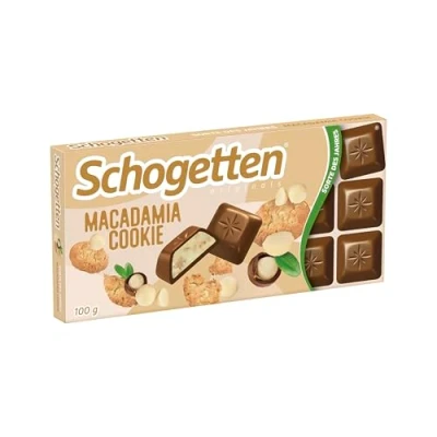 Abbildung von Schogetten Macadamia Cookie 100g Schokoladentafel, mit leckeren Keks und Stücken Die neue Sorte des Jahres 2025