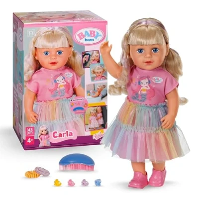 Abbildung von BABY born Carla 43 cm große Puppe Hochwertiges Blondes Haar mit Strähnen Benötigt Keine Batterien Geeignet für Kinder ab 4 Jahren Inkl. 7 Accessoires