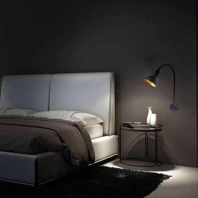 Abbildung von BRILONER Leuchten Bettleuchte, Wandleuchte, Leselampe inkl. Flexarm, An /Ausschalter, 1x E14, max. 25 Watt, Metall, Schwarz Gold, 2084 015