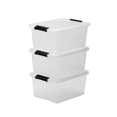 Abbildung von Iris Ohyama Aufbewahrungsbox mit Deckel, 15L, 3er Set, Transparent, Schnappverschlüsse Griffen, Stapelbar, Stark &amp; Langlebig, Für Kleidung, Garage, Zuhause, Büro, Plastikbox, Lagerung TB 15