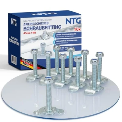 Abbildung von 10 Stück Schraubfitting für Airlineschiene M8x45 500 daN Endbeschlag Endfitting Zurrschiene Single