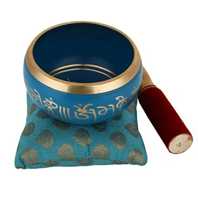 Abbildung von Zap Impex ® Tibetische Meditation Om Mani Klangschale Kissen Schlägel 10,2 cm blau