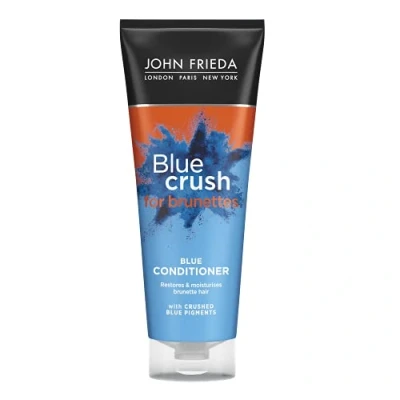 Abbildung von John Frieda Blue Crush Conditioner 250ml, Toning für braunes Haar, Anti Messing Brünettes mit zerkleinerten blauen Pigmenten