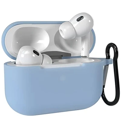 Abbildung von EAZY Case Schutzhülle für AirPods Pro 2 Hülle Blau Silikon Stoßfest mit Karabiner geeignet als Schlüsselanhänger Antikratz Etui rutschfeste Silikonhülle Airpod 2. Generation in Hellblau