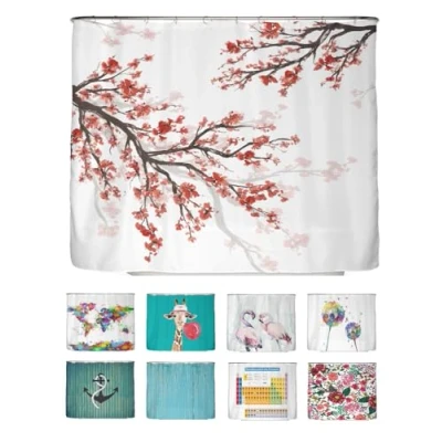 Abbildung von arteneur® Kirschblüte Anti Schimmel Duschvorhang 240x200 Recycelt mit Öko Tex Standard 100 Beschwerter Saum, Blickdicht, Wasserdicht, Waschbar, 16 Ringe