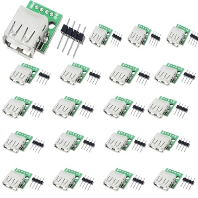 Abbildung von 20 Stück USB Type A Buchse auf DIP Adapter 2.54mm Breakout Board 4 Pins Pinnwand Einbaubuchse