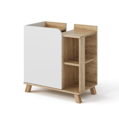Abbildung von Vicco Waschbeckenunterschrank Karen, Sonoma/Weiß, 60 x 65 cm mit Tür und offenen Fächern