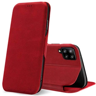 Abbildung von Verco Handyhülle für Samsung A12 / M12, Bookstyle Premium Handy Flip Cover Galaxy Hülle [integr. Magnet] Book Case PU Leder Tasche, Rot