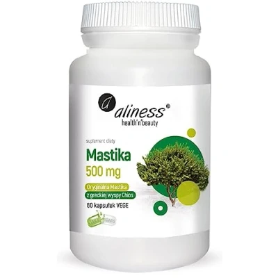 Abbildung von Aliness Mastika 500mg, Harz in Pulverform, Nahrungsergänzungsmittel mit Pflanzenextrakten, 60 kapseln