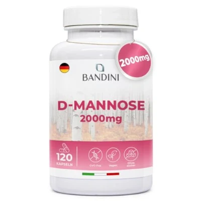 Abbildung von Bandini® D Mannose 2.000mg, Vegan &amp; Natürlich aus Birke, Zur Prävention unterstützenden Behandlung von Blasenentzündung unkomplizierten Harnwegsinfekten, Antibiotikafrei Immunsystem stärken