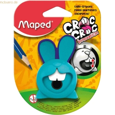 Abbildung von Maped Bleistift Anspitzer, Dosen Anspitzer CROC Hase, für dünne Stifte, mit Dose türkis/lila, grün/türkis, pink/grün