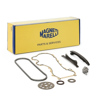 Abbildung von MAGNETI MARELLI 341500000100 Steuerkettensatz mit Dichtung ohne Schraubensatz Kette geschlossen, Simplex OPEL: Corsa D Schrägheck