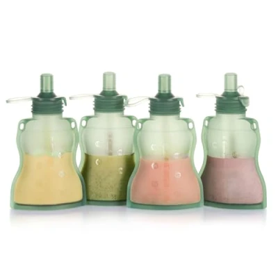 Abbildung von Haakaa Silikon Quetschbeutel Wiederverwendbarer Squeeze Baby Speisenbeutel, Nachfüllbarer Weicher Lebensmittelbeutel für Püree. 4 Unzen, Packung.