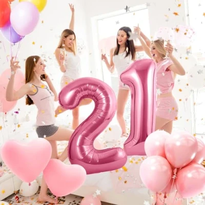 Abbildung von Geburtstag zahlen luftballon 21 jahre Folienballon Rosa in 40&quot; 101cm Geburtstagsdeko Ballon Zahl Deko zum fliegt mit Helium für Mann Frauen 21.Geburtstags
