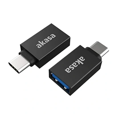 Abbildung von Akasa USB Typ C Stecker auf A Buchse Adapter, 3.2 Gen 2, 10 Gbps, Schnellladen, kompatibel mit Powerbank, PC, Laptop, Handy, Tabelt und mehr, 2 Stücke, Schwarz, AK CBUB62 KT02