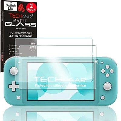 Abbildung von TECHGEAR [2 Stück Switch Lite matt Schutzfolie Glas Blendschutz Auflage, Original gehärtetes Displayschutzfolie