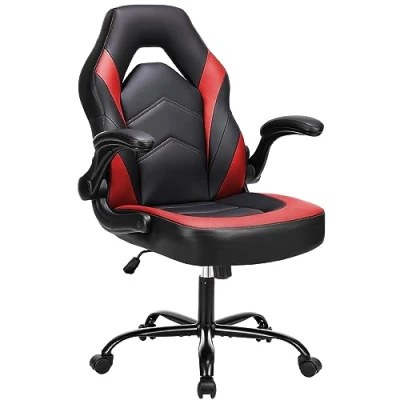 Abbildung von Sweetcrispy Computer Gaming Stuhl, Ergonomischer Bürostuhl Einstellbar Drehbar Aufgabe PU Leder Racing Stuhl mit hochklappbarer Armlehne,Schwarz Rot
