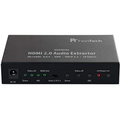 Abbildung von FeinTech VAX00102 HDMI Audio Extractor 4K 60Hz mit ARC &amp; Video Adapter zu SPDIF, Cinch, leitet den Ton an ein Soundsystem