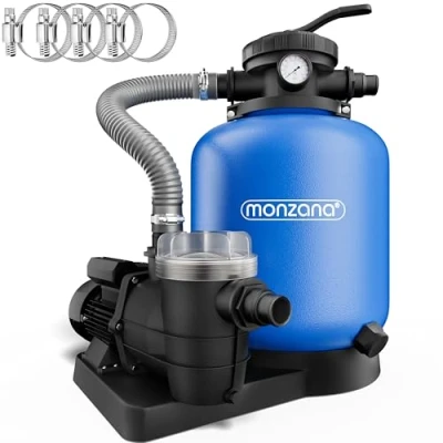 Abbildung von Monzana® Sandfilteranlage 13.200L/h bis 58.000L Pool Vorfilter 7 Wege Ventil 600W 30L Tank 2in1 Adapter Ø32 38mm Filteranlage Poolfilter Sandfilter