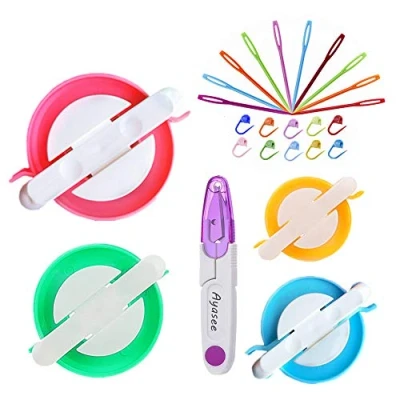 Abbildung von Pompon Maker Kits, Pom Strickwebstuhl Kit Fluff Ball Weaver Needle Craft DIY Strickhäkeln Tool Kit, 4PS Pompom + 10PS Strickstichmarker Plastiknadeln 1PS Schere (25)
