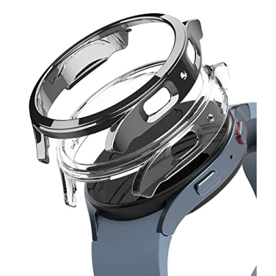 Abbildung von Ringke Slim Case [2 Stück/44MM] Kompatibel mit Samsung Galaxy Watch 5 44mm Hülle Hart PC Cover Keine Schutzfolie Clear &amp; Dark Chrome
