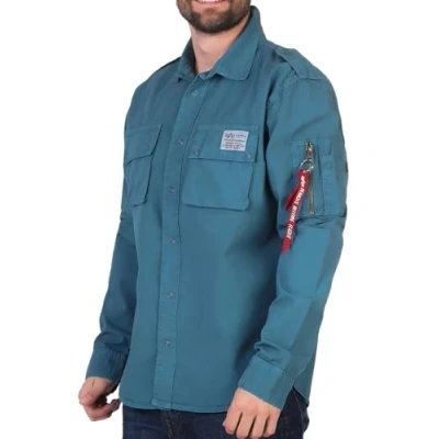 Abbildung von Alpha Industries Urban Military Shirt Hemd, Herren, Größe: Large, Vintage marine