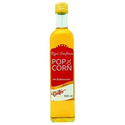 Abbildung von Hopser Food Fun Popcorn Öl mit feinem natürlichen Butteraroma und praktischem Ausgießer Hocherhitzbares Popcornmais Butter Aroma Fett Raps Sinfonie Traubenkernöl Buttergeschmack (500 ml)