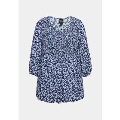 Abbildung von Ulla Popken Smocked Bodice Bluse, Damen, Größe: 42/44, Blue gray