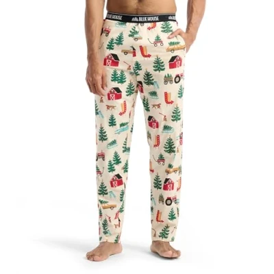 Abbildung von Little Blue House Herren Jersey Pants Pyjama Bottoms Pyjamahose, Weihnachtsbaumbauernhof, S