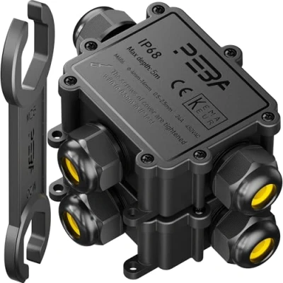 Abbildung von PEBA Abzweigdosen Wasserdicht Verteilerdose IP68 Klemmdose Wasserdichte Kabelverbinder für Aussen Größere 3 Wege Kabelverschraubung 4mm 14mm Schwarz T Form (2 Stück)