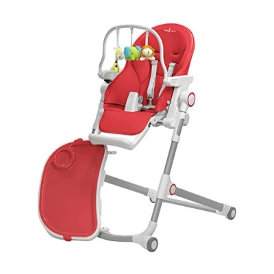 Abbildung von Engel &amp; Storch Baby Hochstuhl HUGO Kinderhochstuhl Babystuhl mitwachsender Verstellbar und Klappbar, Abnehmbares Tablett inklusive Spielebogen in der Farbe Rot