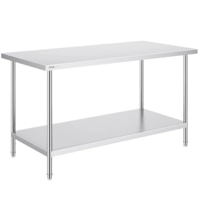 Abbildung von VEVOR Zubereitungstisch aus Edelstahl, Robuster Arbeitstisch Metall mit 3 einstellbaren Höhenstufen, gewerbliche Arbeitsstation für Küche, Garage, Restaurant, Hinterhof 762 x 1524 864 mm