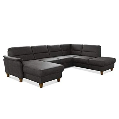 Abbildung von CAVADORE Wohnlandschaft Palera / U Form Sofa mit Schlaffunktion, Stauraum und Federkern 314 x 89 212 Mikrofaser in Lederoptik, Dunkelgrau