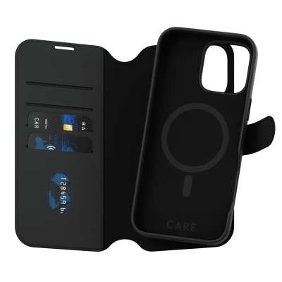 Abbildung von Apple iPhone 16 Pro Max Hülle MagSafe Kunstleder PanzerGlass Klapphülle/2 in 1 Case Handyhülle Schwarz Shockproof/Stoßfest