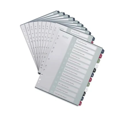 Abbildung von Leitz A4 Register, 10er Pack, 1 12, 12 Trennblätter, Beschriftbares Deckblatt, Extrabreit, PP, Style, Mehrfarbig, 12380000