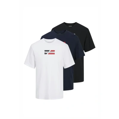 Abbildung von Jack &amp; Jones CORP Kurzarm 3ER PACK Tshirt print, Herren, Größe: Medium, Blau