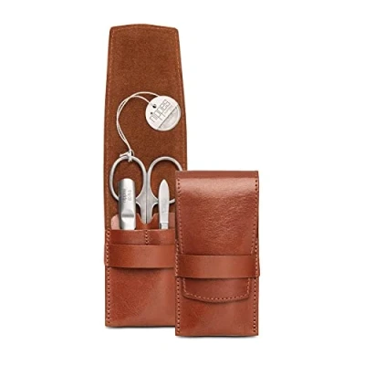 Abbildung von nippes Solingen Maniküre Set Whiskey, Praktisches Taschenformat, 3 teilig, Edelstahl rost und nickelfrei, Rindleder Etui in Braun, Nagelschere Set, Made Solingen/Germany