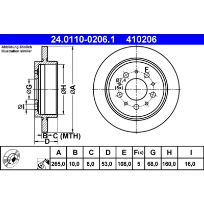 Abbildung von ATE Bremsscheibe VOLVO: 740 Kombi, 940 I II Kombi 10,0mm 5 108,0mm voll beschichtet 24.0110 0206.1 1359290 Bremsscheiben, Scheibenbremsen