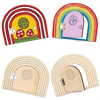 Abbildung von Baker Ross FC825 Regenbogen Feen Tür Holz Bastelset 4er Pack, Basteln für Kinder, Anmalen Kinder