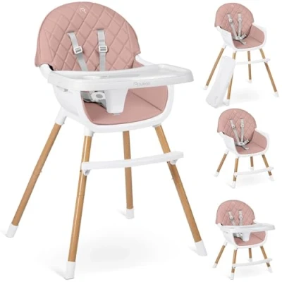 Abbildung von Nukido Hochstuhl Baby Kinderhochstuhl Essstuhl 3in1 Abnehmbares Tablett Verstellbar Sicherheitsgurt Stabil Pflegeleicht Babyhochstuhl Ab 6 Monaten Lilo Weiß Rosa