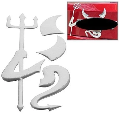 Abbildung von Aufkleber Sticker Silber Chrom 3D Emblem Teufel Devil Auto Motorrad Styling