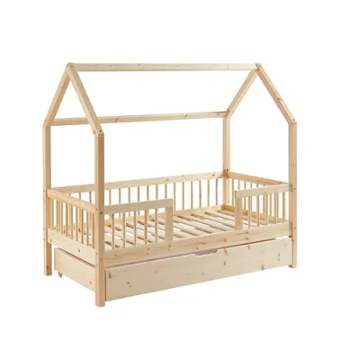 Abbildung von BAÏTA Kleinbett Hütte Tiny Kiefer massiv 70 x 140 cm Lattenrost + Schublade inkl
