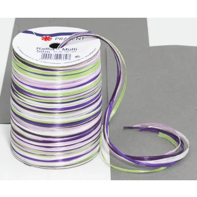 Abbildung von PRÄSENT C.E. Pattberg Raffia Multicolour Bastband grün Flieder rosa, 50 m Geschenkband zum Einpacken, 5 strängiges Bastelband für Geschenke, Zubehör Dekorieren &amp; Basteln